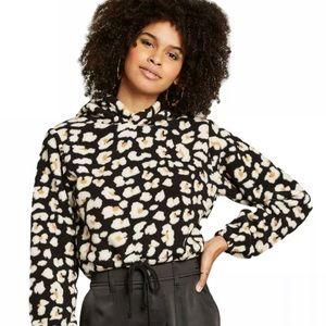 NWT Wild Fable Women's Hooded Hoodie Sherpa Sweatshirt, Black & White, Small